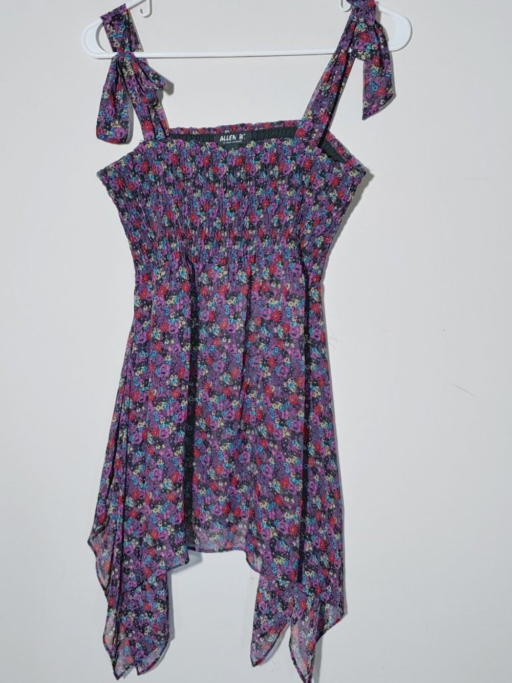 Allen B by Allen Schwartz Tie Up Shoulder Strap Asymmetric Floral Top M Purple